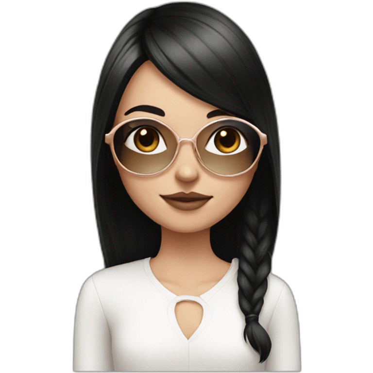 young white girl with rose gold glasses and black straight hair emoji