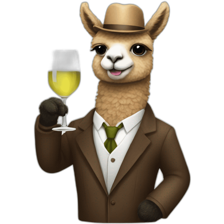 alpaca from mafia drinking a glass of white wine emoji