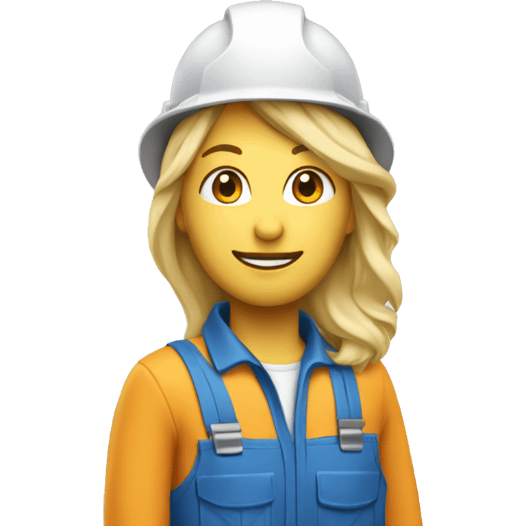 Blonde construction worker with hat and blue work wear emoji