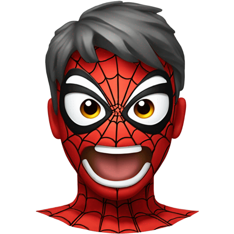 Spiderman head as an emoji , but with half the bottom half of his mask uncover revealing spider man grinning  emoji