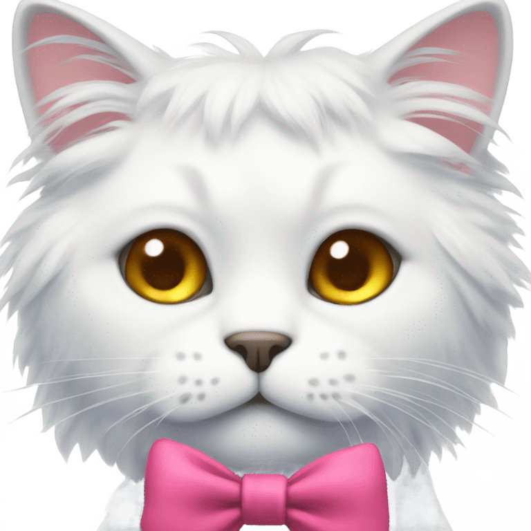 White fluffly pretty cat with a bow emoji