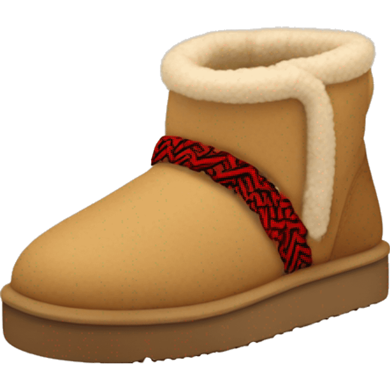 Ugg Camel slip-on slippers. A very thin red zig-zag woven line only encircling the top cuff, and a high chunky thick platform sole. emoji