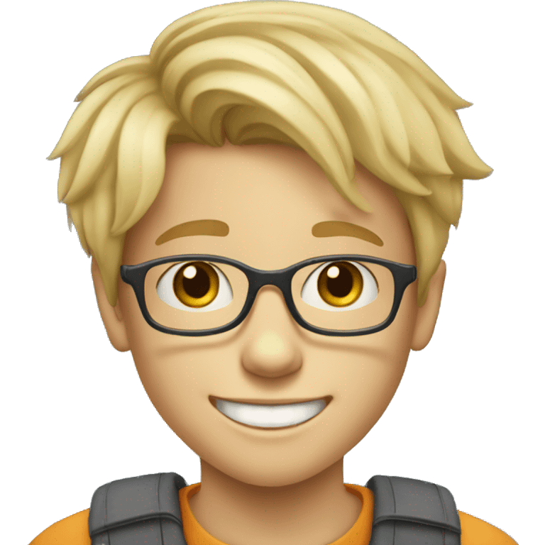 9-year-old white blond boy with glasses and braces on his teeth emoji