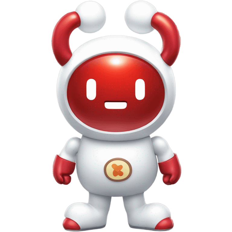 Very shiny full body pill capsule braun Japanese inspired Anpanman with big boots and antennae red and white colors only emoji