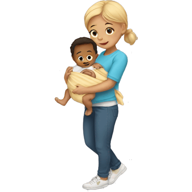 Toddler carrying newborn baby emoji