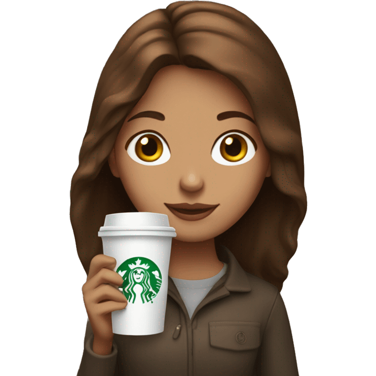 Girl with brown hair holding starbucks coffee emoji