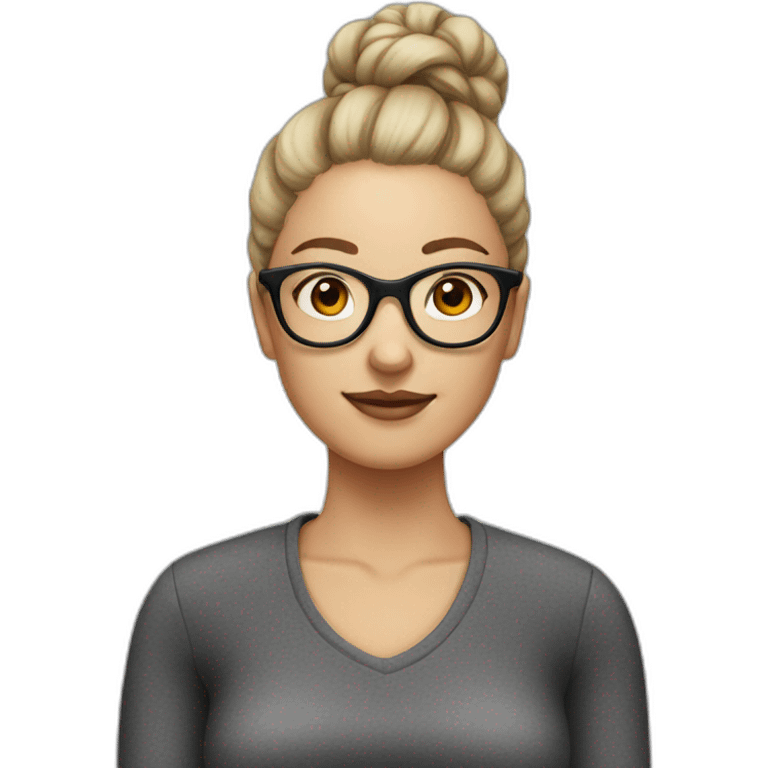 white skin woman with bun and glasses emoji