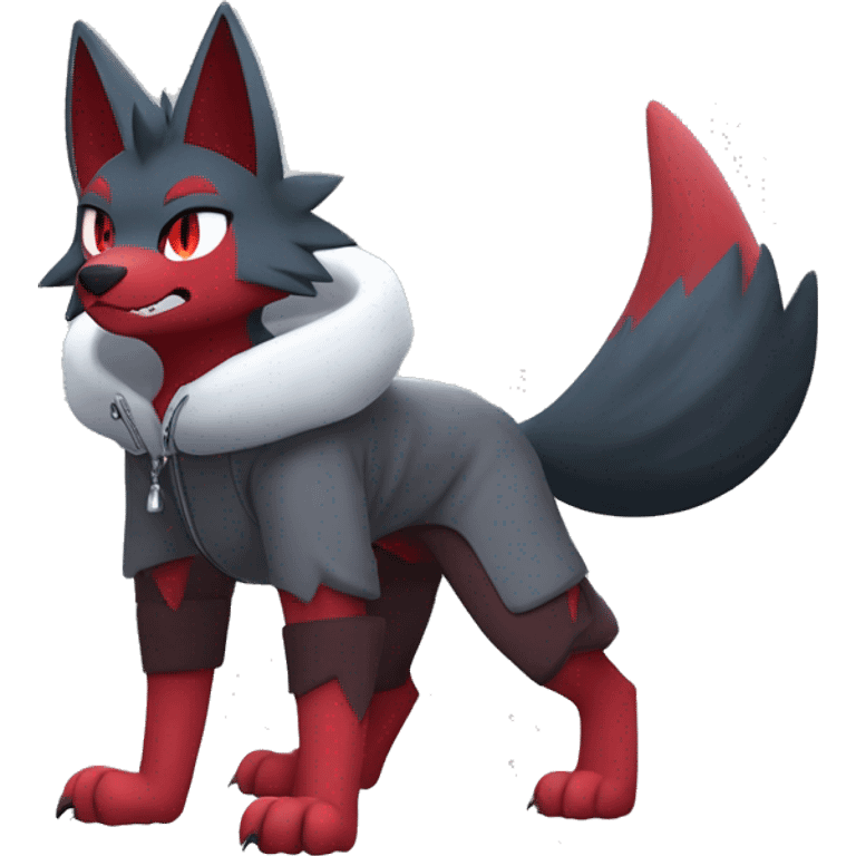 Cool Edgy Zorua-Zoroark-Zangoose-Mightyena with a collar and hoodie-sweater full body emoji