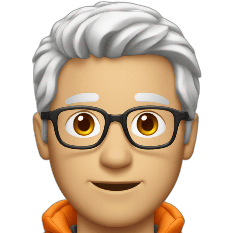 young gray-haired white man with an orange down jacket emoji