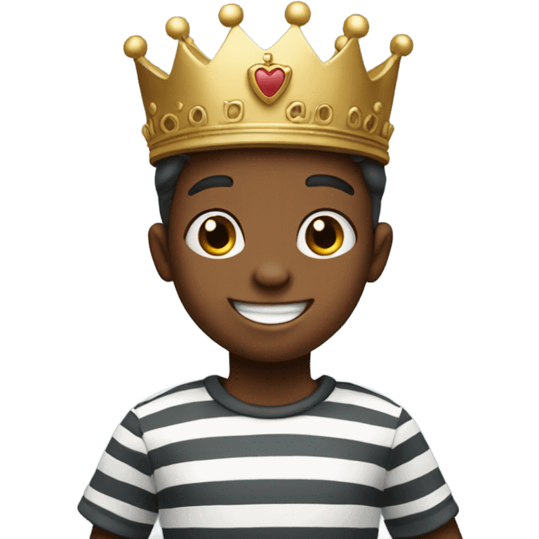 happy boy in striped shirt with a crown  emoji