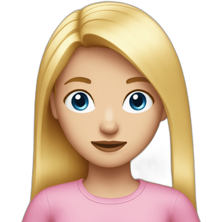 Blond girl with blue eyes and a pink shirt, straight hair emoji