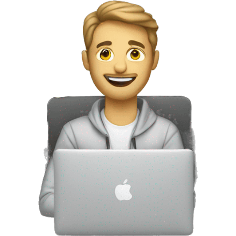 white men Graphic Designer in a desktop with a macbook emoji