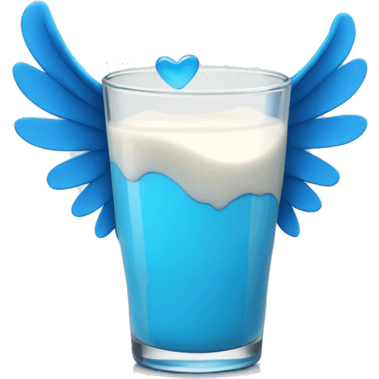 Blue heart glass with milk with wings emoji