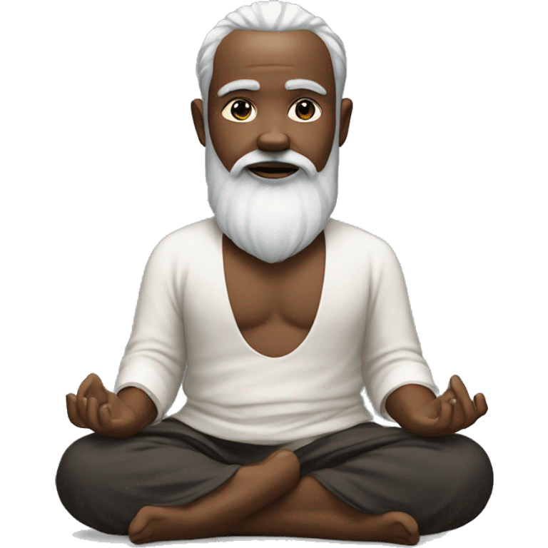 Guru with dark skin, white beard in lotus position emoji