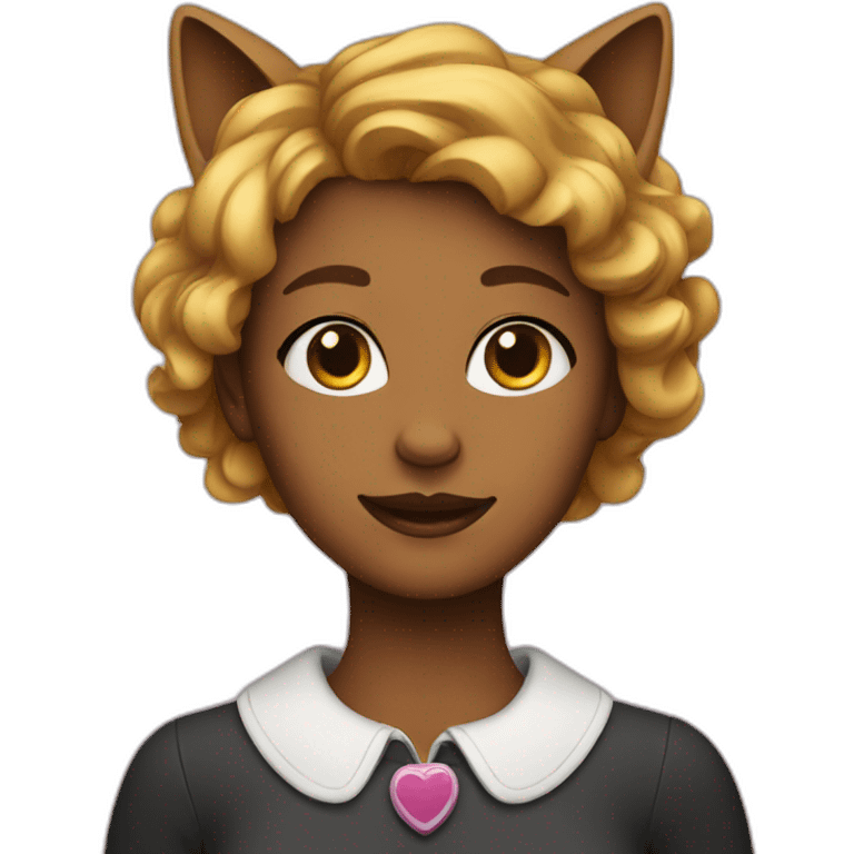 A girl wearing a cat's collar on her hair emoji