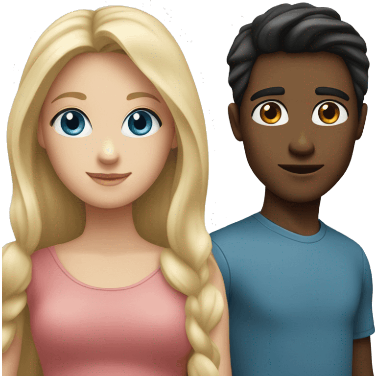 A couple: a boy is dark haired and dark eyed with white skin and slight bristle;  a girl has long blonde hair with blue eyes emoji