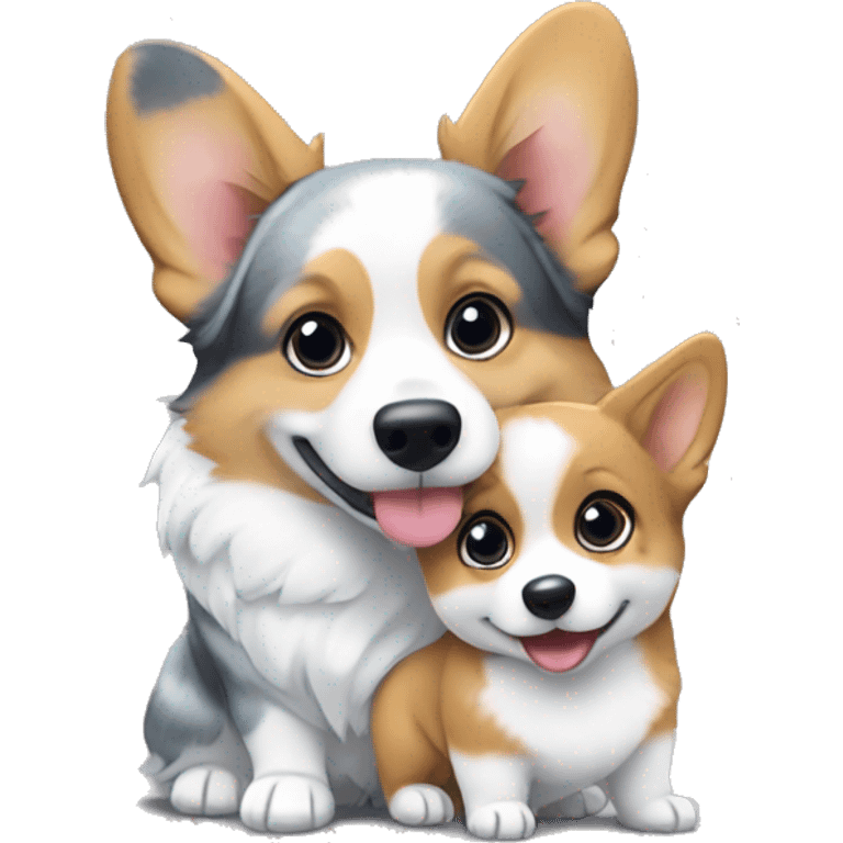 Corgi embark and blue Merle corgi hugging  emoji