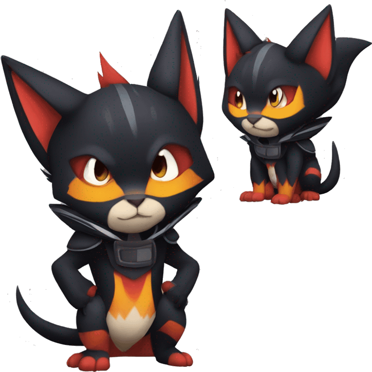 Cool Anthro Black Noibat-Quilava-Litten-Pokémon with edgy stripes hoodie spiked collar punk Full Body emoji