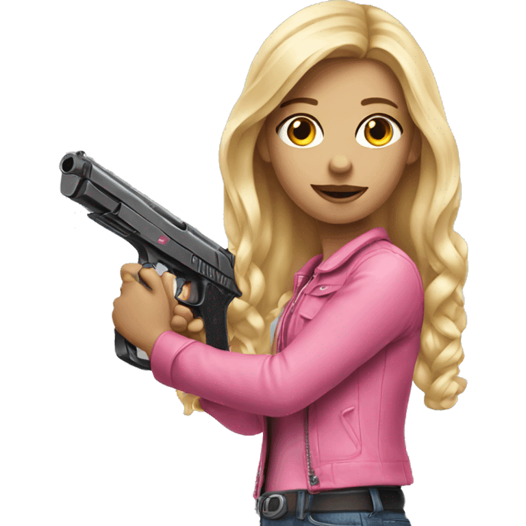 realistic blonde girl holding a pink gun emoji