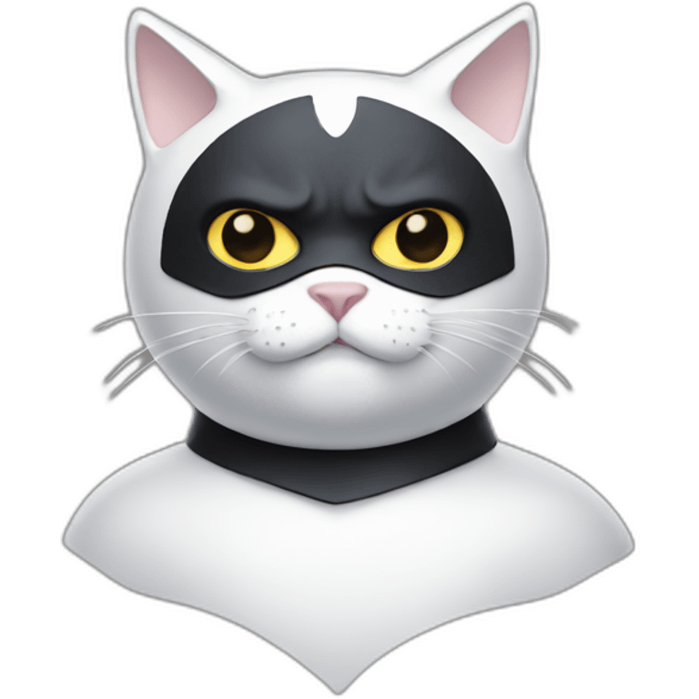 White cat with a full face batman mask emoji