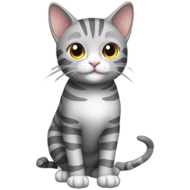 grey cat with stripes male happy full body emoji