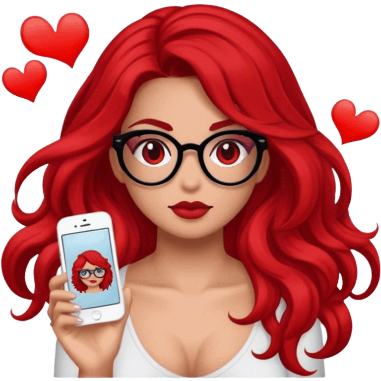 Mulher de cabelo vermelho, óculos e tatuagens emoji