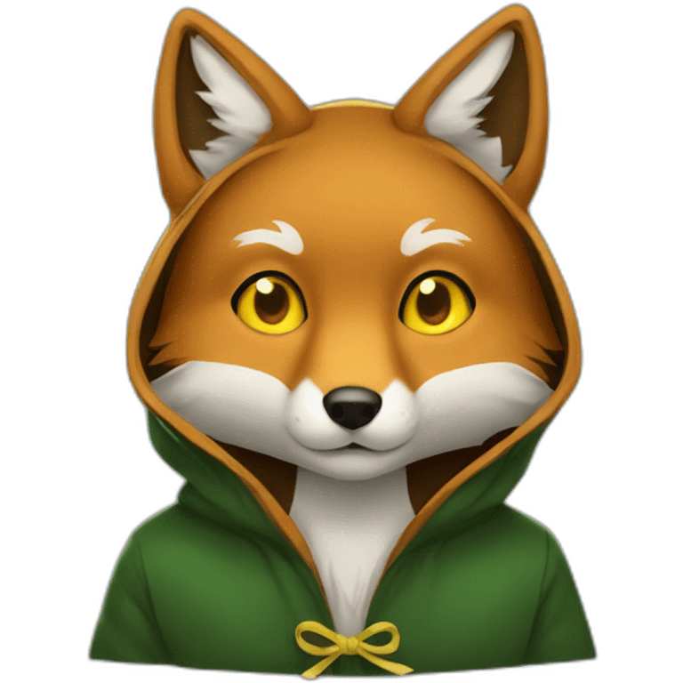 brown fox with yellow eyes and a dark green hood emoji