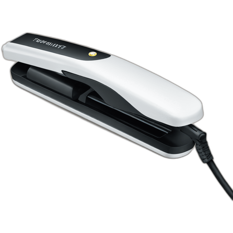 white hair straightener with black cord emoji