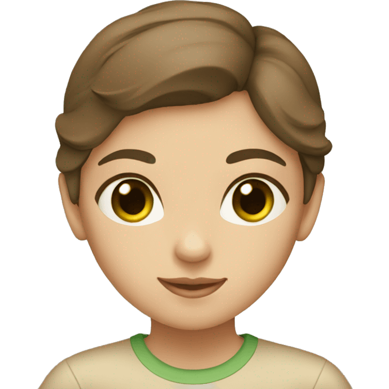 girl with brown hair and green eyes in a beige T-shirt emoji