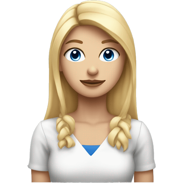 Chica rubia abrazando a Gato blanco y gris con ojos azules  emoji