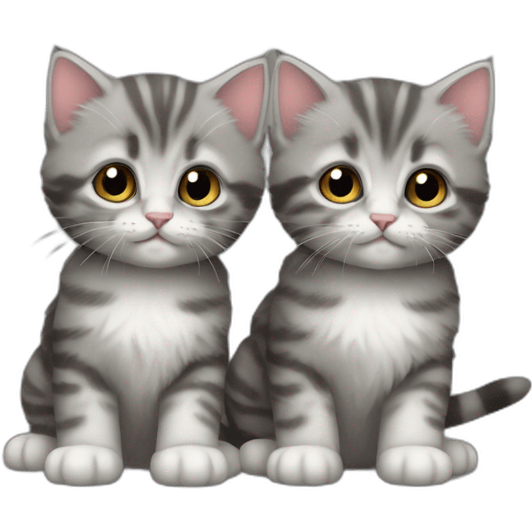 Two grey tabby kittens, one super fluffy emoji