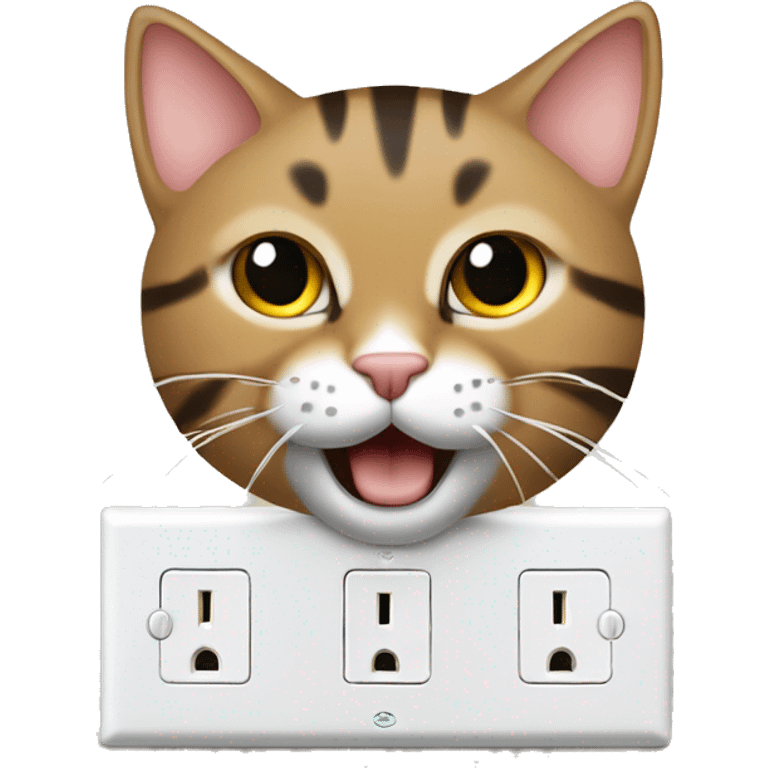 Tabby cat playing with an outlet cover emoji