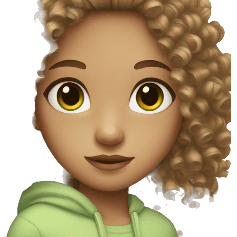 green eye girl with brown curly hair emoji