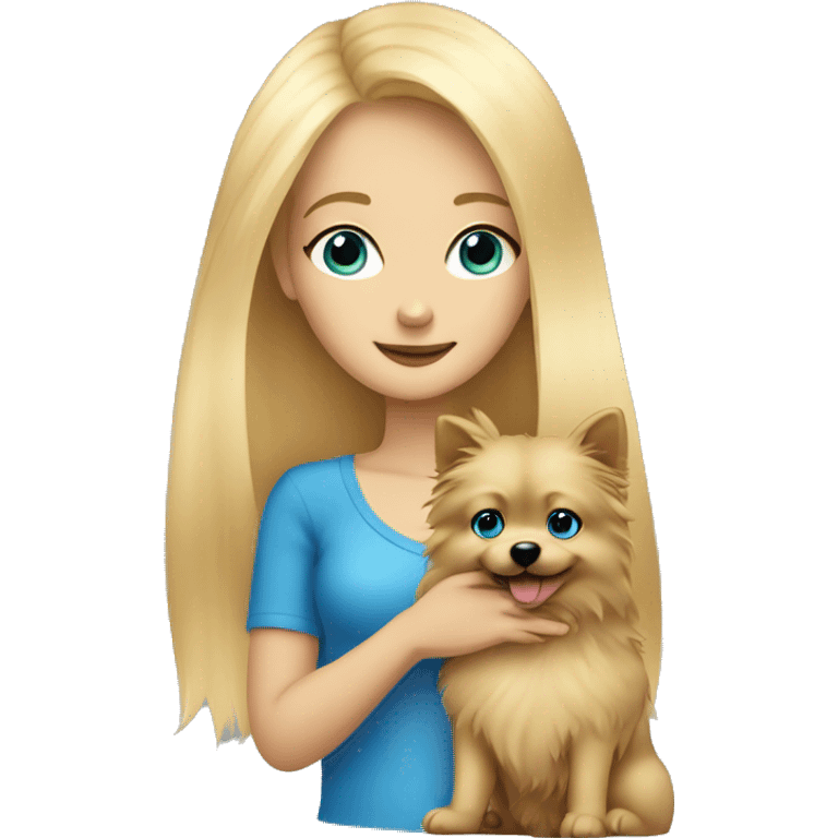 Blonde girl blue eyes holding spitz  emoji