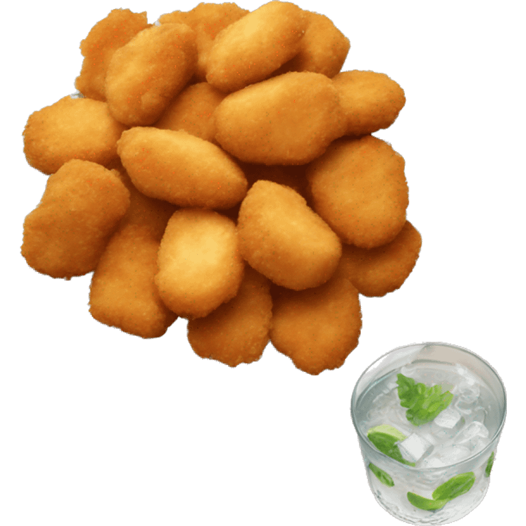 A plate of chicken nuggets with a side of sprite emoji