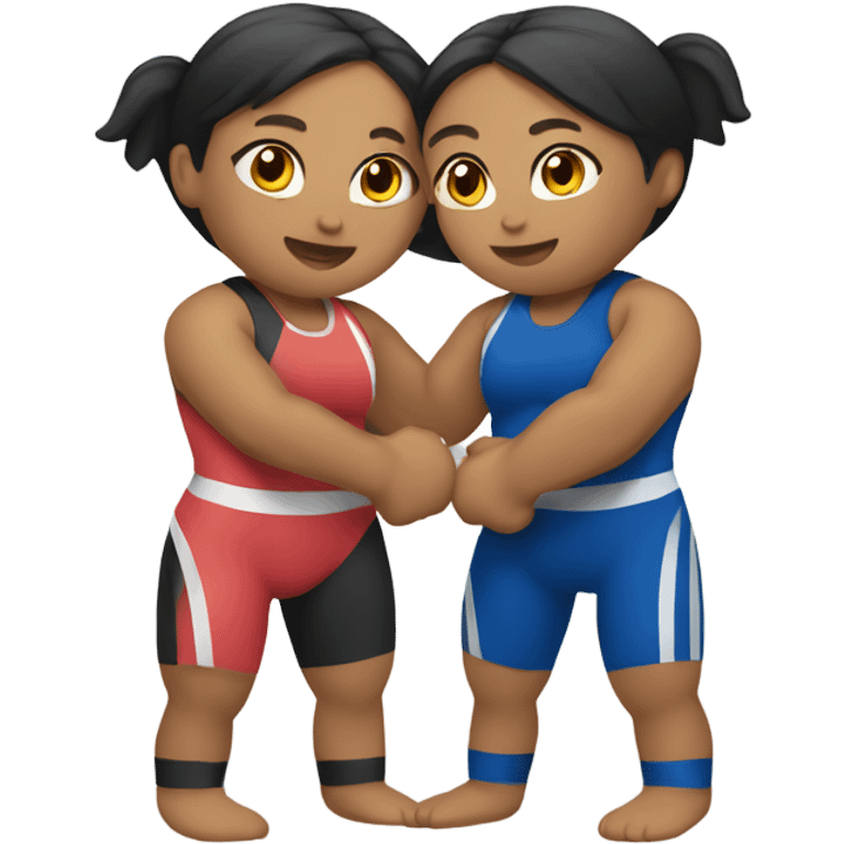 Two girls doing folkstyle wrestling emoji