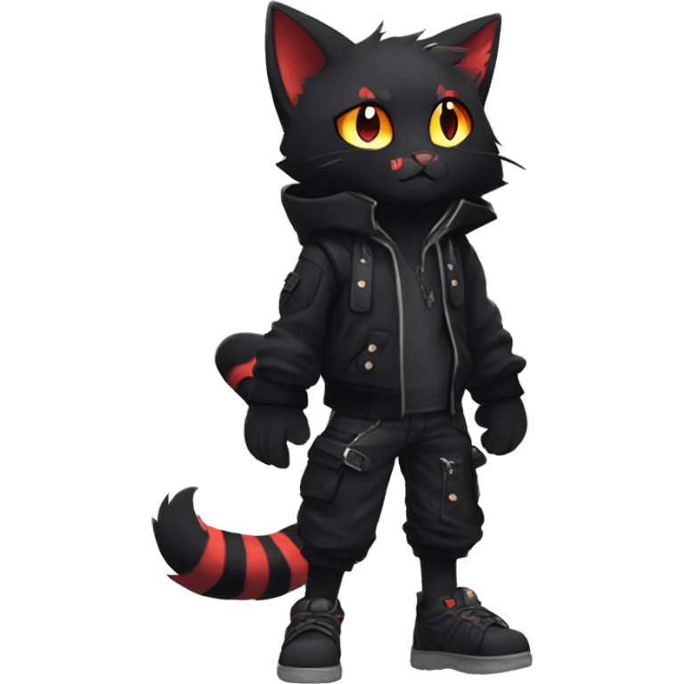 Edgy Shy Anthro boyish cool pretty dark black Litten-Pokémon-cat-fursona techwear emoji