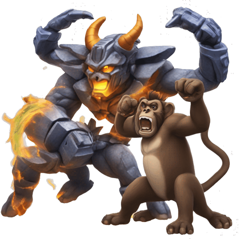 Unicron fighting a monkey emoji