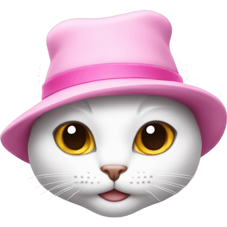 white cat with pink hat emoji