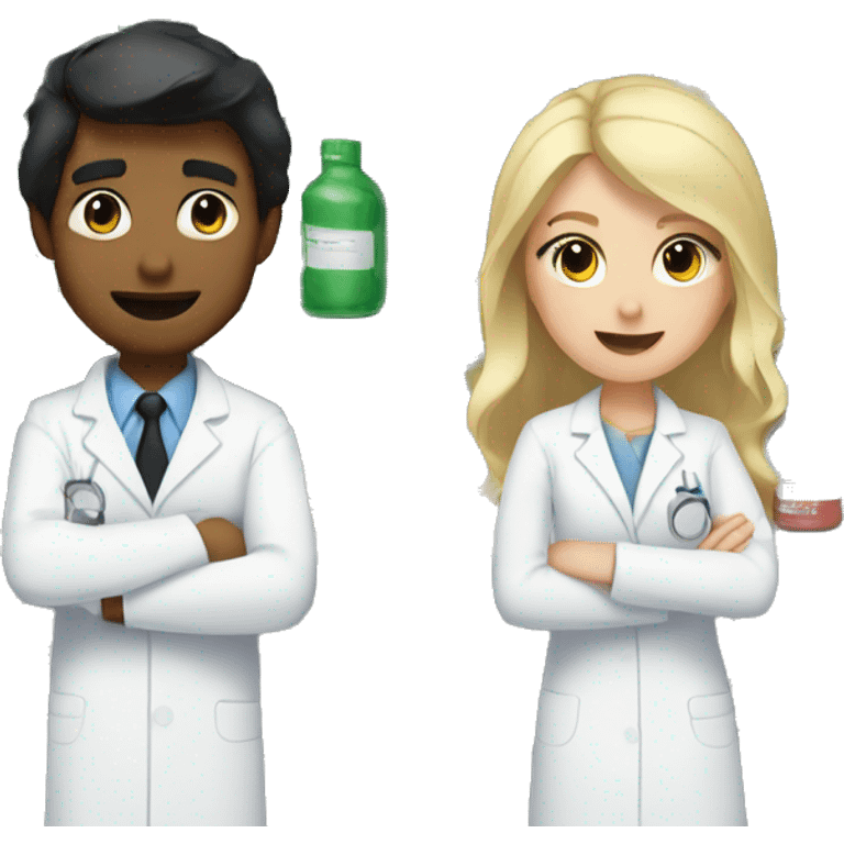 blonde female pharmacist next to male chemist with black hair and pale skin emoji