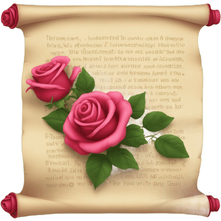 Realistic valentine poetry scroll with roses emoji