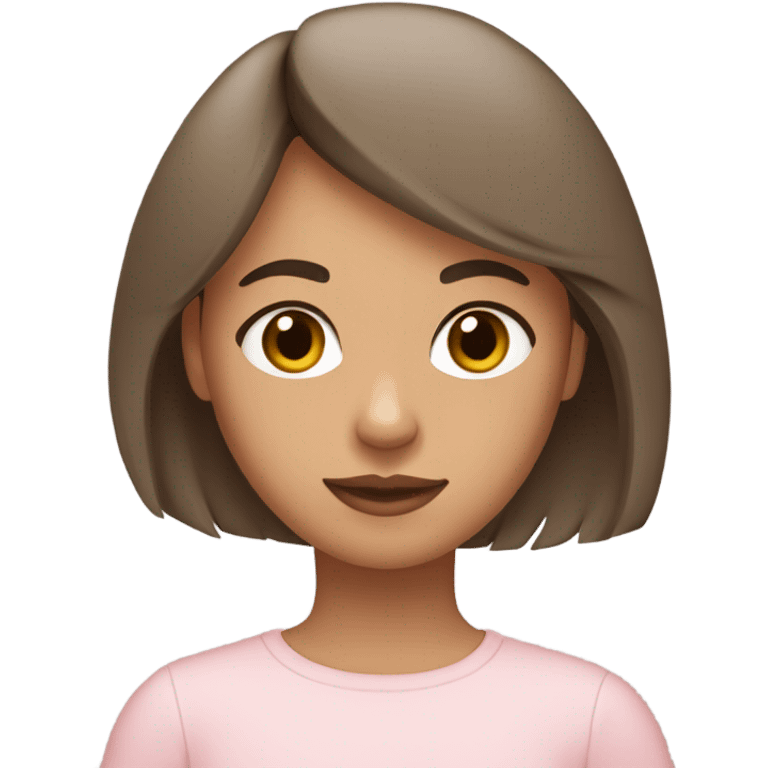 olive skin girl, with medium brown hair and a fringe wearing pale pink clothes emoji