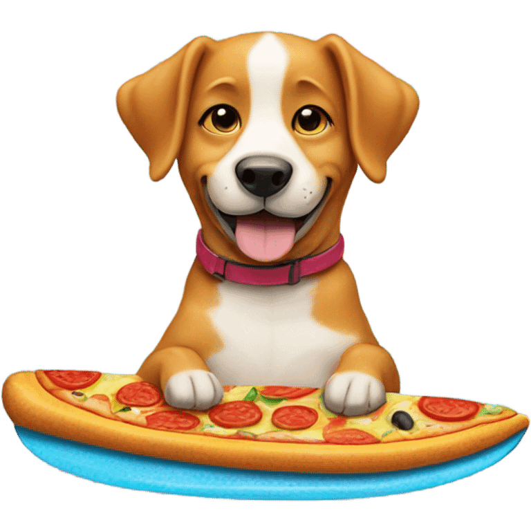 Dog eating pizza on a surfboard emoji