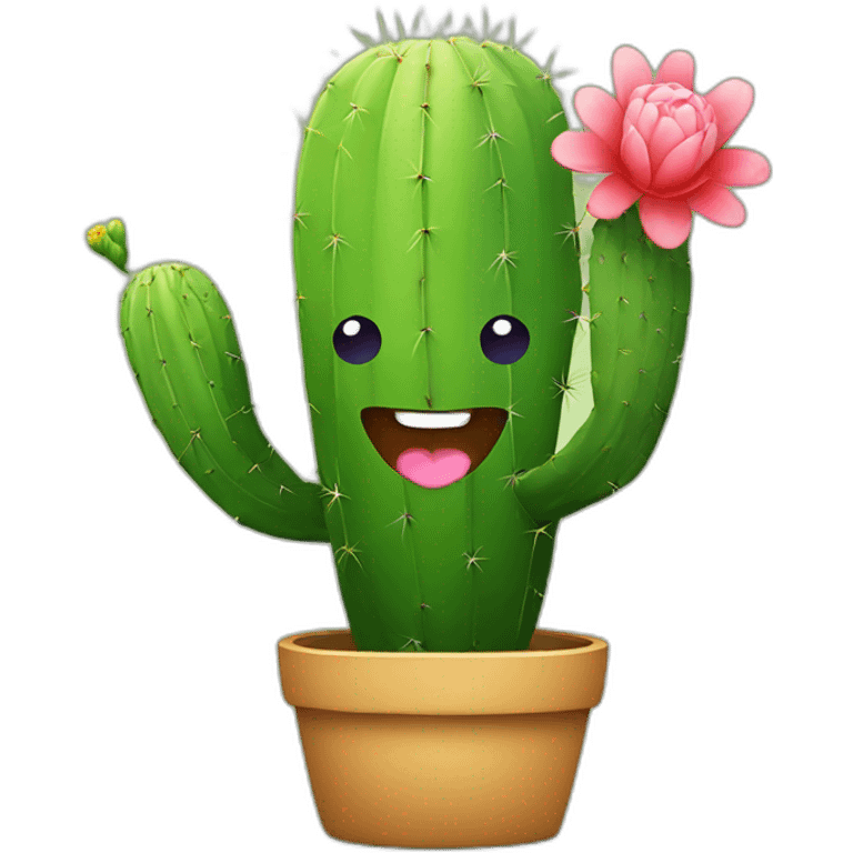 cactus smiling and holding a flower with heart emoji