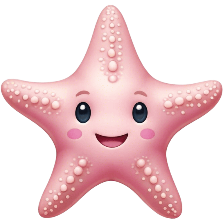 Cinematic cute round starfish, pastel pink, soft bumpy texture, tiny happy face, slightly tilted, glowing warmly, sparkling with gentle ocean magic. emoji