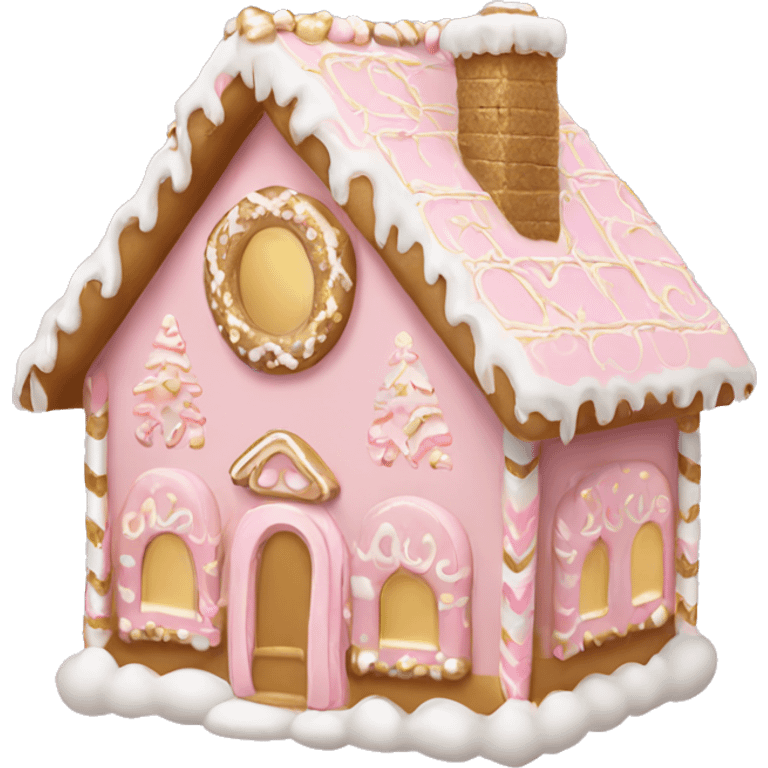 light pink and gold and white gingerbread house emoji