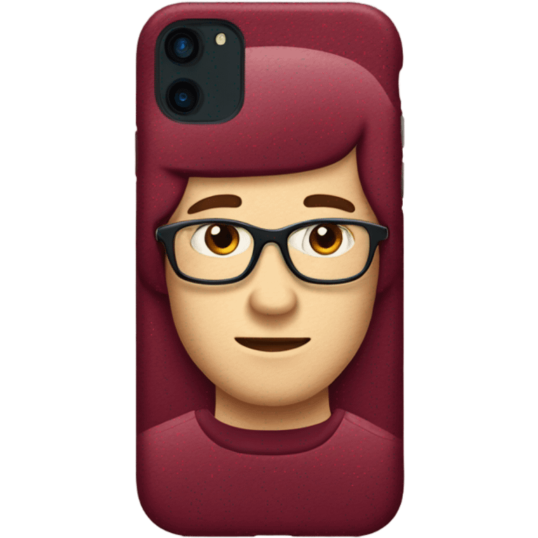 Create a detailed emoji-style illustration of an iPhone with a sleek burgundy phone case. emoji