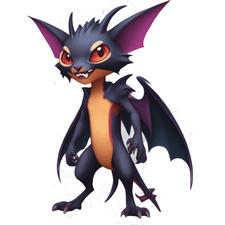  Kawaii Edgy Cool Vampiric Beautiful Noivern-Nargacuga-Litten with big Bat Ears full body emoji