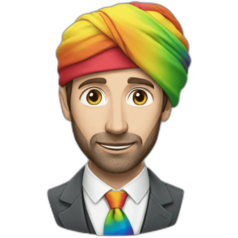 Gareth Southgate wearing a turban and waistcoat and a rainbow tie emoji