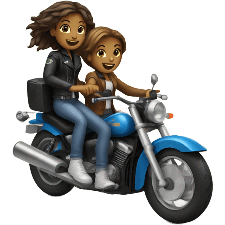 two girls riding a motorcycle  emoji